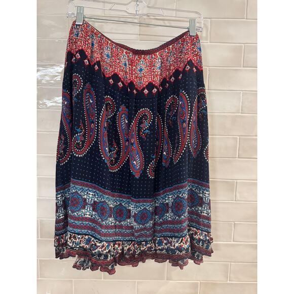 Plus Size 2X Boho Paisley Skirt Navy Multicolor Rayon Gauze Lightweight Flowy - Picture 3 of 4